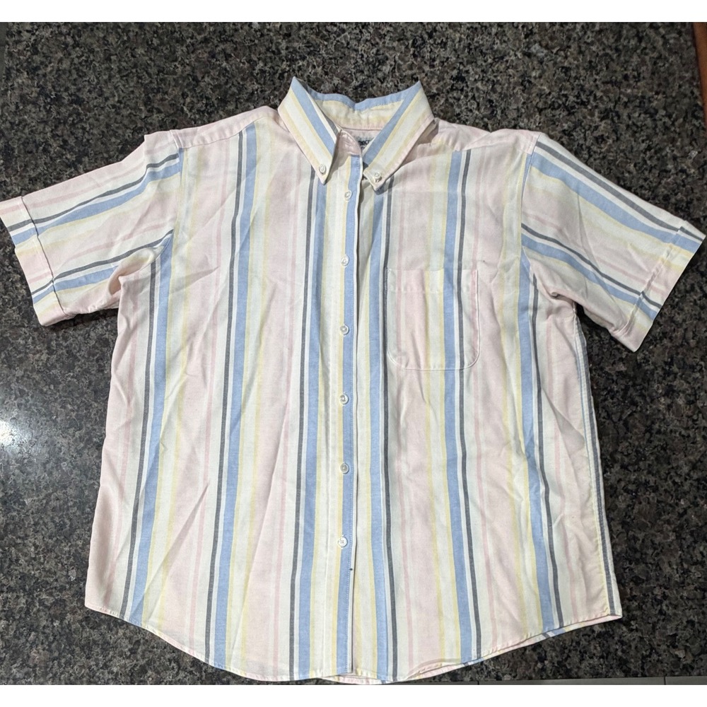 Cabin Creek Wrinkle Free Pastel Striped Short Sleeve Button Down Shirt‎ Size 14